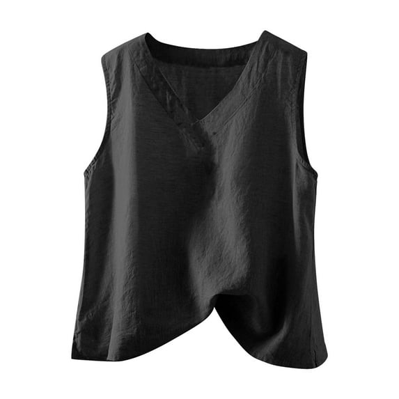 ZyeKqe Cotton Linen Tank Tops for Women Sleeveless Shirts Casual V Neck Blouses Loose Fitted Top