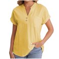 thumbnail image 1 of ZyeKqe Cotton Linen Tops for Women Cap Sleeve Shirts Button V Neck T Shirts Solid Color Loose Fitted Blouses, 1 of 7