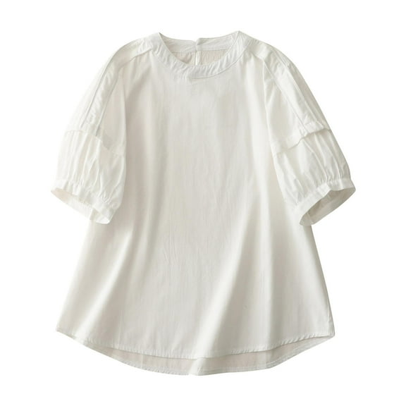 ZyeKqe Cotton Linen Tops for Women Dressy Casual Short Sleeve Blouse Crewneck Loose Fitted T Shirts Top