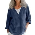 thumbnail image 1 of ZyeKqe Cotton Linen Tops for Women Long Sleeve Shirts Casual V Neck Top Loose Fitted Tunic Tops, 1 of 5