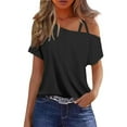 thumbnail image 1 of ZyeKqe Criss-Cross 1 Shoulder Tops Summer Short Sleeve Cold Shoulder T-Shirts Eyelet Loose Casual Tees, 1 of 5