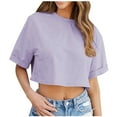 thumbnail image 1 of ZyeKqe Crop Tops for Women Half Sleeve Drop Shoulder T-Shirts Solid Color Casual Summer Basic Tees, 1 of 8