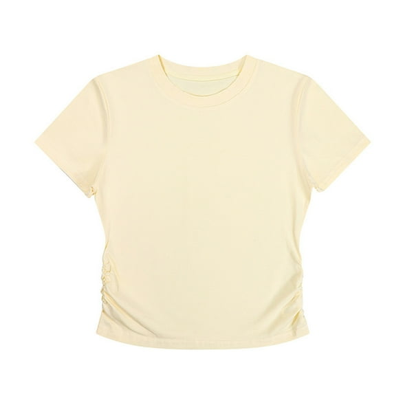 ZyeKqe Crop Tops for Women Short Sleeve Shirts Crewneck T Shirts Solid Color Loose Fitting Tees Top