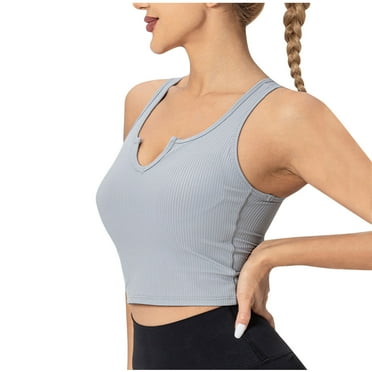 ZyeKqe Crop Tops for Women Sleeveless Shirts Deep V Neck Going out Tops Ribbed Knit Basic Tees