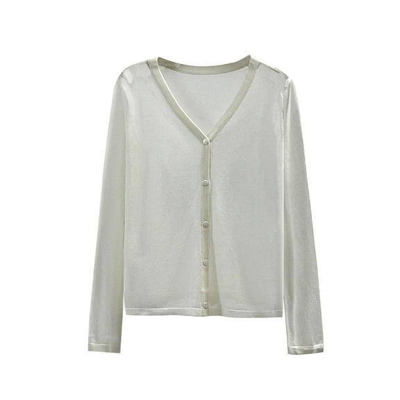 ZyeKqe Cropped Cardigans for Women Long Sleeve Knit Top Casual V Neck Button down Lightweight Loose Fitted Knitwear Outwear