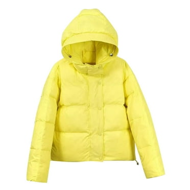 ZyeKqe Cropped Puffer Jackets for Women Hooded Long Sleeve Button Zipper Thick Winter Coats Solid Color