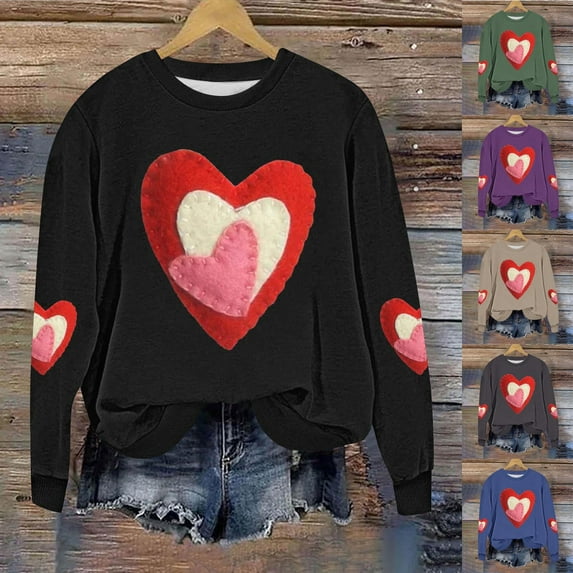 ZyeKqe Plus Size Womens Sweatshirts Valentines Day Fleece Lined Long Sleeve Shirts Loose Casual Fashion Pullover Tops