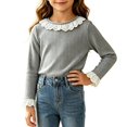 thumbnail image 1 of ZyeKqe Cute Tops for Girls Lace Eyelet Ruffled Crewneck Ribbed Knit Long Sleeve Shirts Casual Blouse for Little Girls, 1 of 5