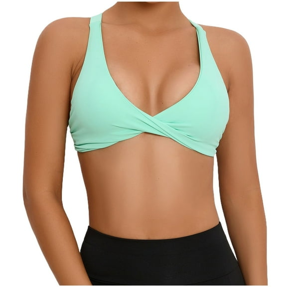 ZyeKqe Deep V Neck Sport Bras for Women Cirss Cross Back Yoga Bras Low Coverage Wireless Workout Bras