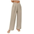 thumbnail image 1 of ZyeKqe Dress Pants for Women Crossover Low Waisted Work Pants Straight Wide Leg Pleated Office Trousers, 1 of 6