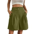 thumbnail image 1 of ZyeKqe Dress Shorts for Women High Waisted Knee Length Business Casual Shorts Straight Wide Leg Work Office Slacks, 1 of 7