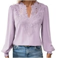 thumbnail image 1 of ZyeKqe Dressy Casual Tops for Women Lace V Neck Blouses Puff Long Sleeve Shirts Solid Color Cute Summer Top, 1 of 2