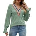 thumbnail image 1 of ZyeKqe Dressy Casual Tops for Women Lace V Neck Shirts Puff Long Sleeve Ladies Blouses and Top, 1 of 5