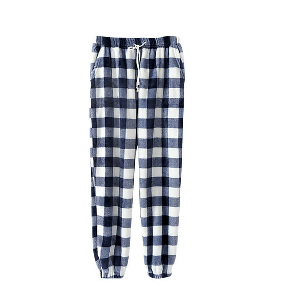 ZyeKqe Flannel Pajama Pants for Women Drawstring High Waisted Lounge Pants Plaid Casual Comfy Winter Sleep Bottom