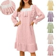 thumbnail image 1 of ZyeKqe Flannel Pajamas Dresses for Women Fleece Warm Long Sleeve Cute Bow Tunic Dresses Color Block Nightgowns, 1 of 10