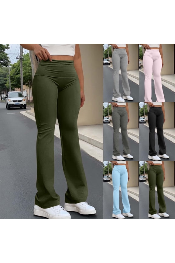 Flare Leggings for Women Belly Control High-Waisted Fold over Yoga Pants Stretchy Bootcut Bell-Bottom Slim Fitted Trousers