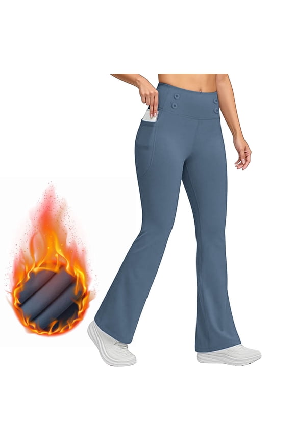 Flare Leggings for Women Fleece Lined Thermal Warm Work Pants Winter Bootcut Yoga Pants with Pockets