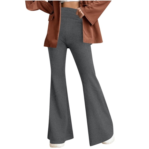 ZyeKqe Flare Pants for Women Belly Control High Waisted Fold over Pants Wide Leg Comfy Bell Bottom Trousers