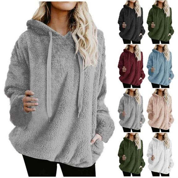 ZyeKqe Fleece Hoodies for Women Fuzzy Sherpa Lined Winter Tops Long Sleeve Drawstring Pullovers Warm Outwear Sweatshirts