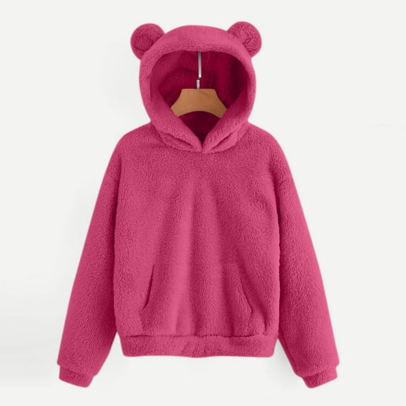 ZyeKqe Fleece Hoodies for Women Long Sleeve Cute Ear Hooded Sweatshirts Fuzzy Plush Pullover Tops with Pockets