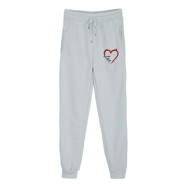ZyeKqe Fleece Lined Joggers for Women Heart Print High Waisted Baggy Jogger Pants Fall Winter Drawstring Cinch Bottom Sweatpants
