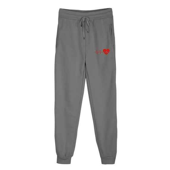 ZyeKqe Fleece Lined Joggers for Women Heart Print High Waisted Baggy Jogger Pants Fall Winter Drawstring Cinch Bottom Sweatpants