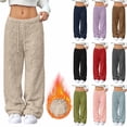 thumbnail image 1 of ZyeKqe Fleece Sweatpants for Women Fuzzy Low Waisted Cable Knit Lounge Joggers Straight Leg Drawstring Warm Winter Bottoms, 1 of 7