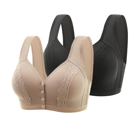 ZyeKqe Front Closure Bras for Women 2 Pack Wireless Full Coverage Bras Seniors Comfort Push up Bras