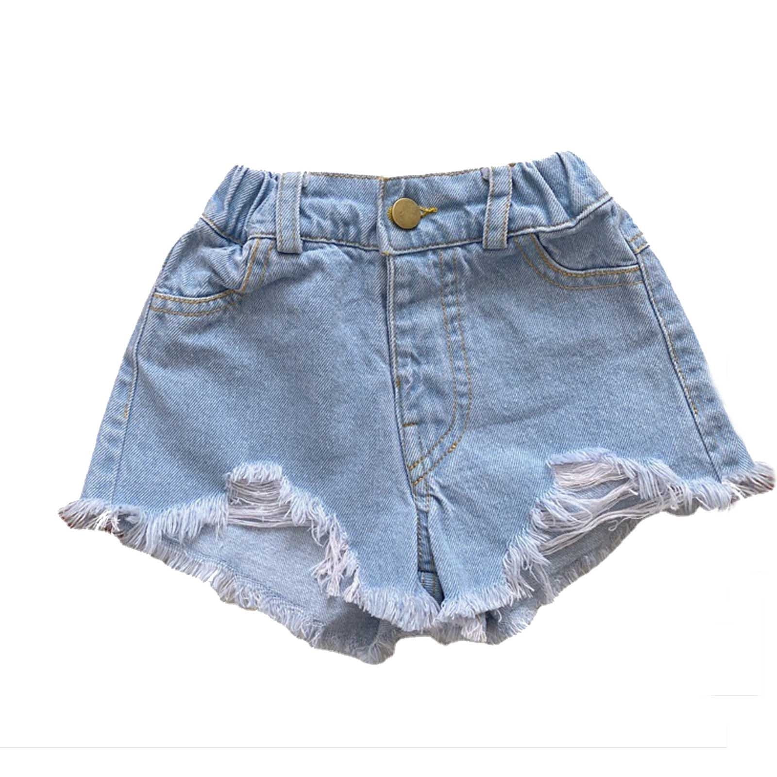 ZyeKqe Girl's Denim Shorts High Waisted Ripped Raw Hem Shorts