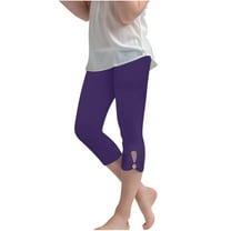 ZyeKqe Girls Cropped Leggings Stretchy Athletic Tights Dance Workout Running Yoga Pants Daily Wear Capris