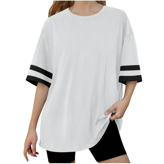 ZyeKqe Girls Oversized T Shirts Drop Shoulder Short Sleeve Shirts Round Neck Loose Fitted Summer Top