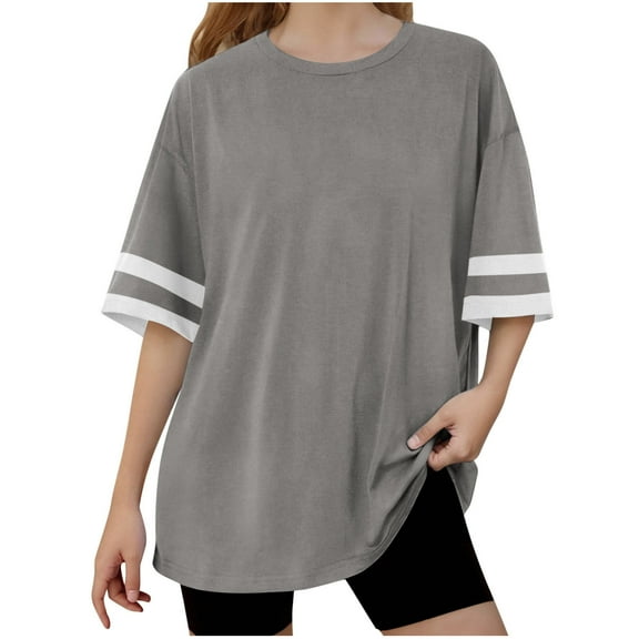 ZyeKqe Girls Oversized T Shirts Drop Shoulder Short Sleeve Shirts Round Neck Loose Fitted Summer Top