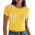 thumbnail image 1 of ZyeKqe Going out Tops for Women Bowknot Short Sleeve Crop Top Round Neck T Shirts Summer Basic Tees, 1 of 7
