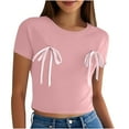 thumbnail image 1 of ZyeKqe Going out Tops for Women Bowknot Short Sleeve Crop Top Round Neck T Shirts Summer Basic Tees, 1 of 7