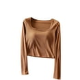 thumbnail image 1 of ZyeKqe Going out Tops for Women Built in Bra Long Sleeve Shirts Square Neck Crop Top Casual Comfy Loungewear, 1 of 3