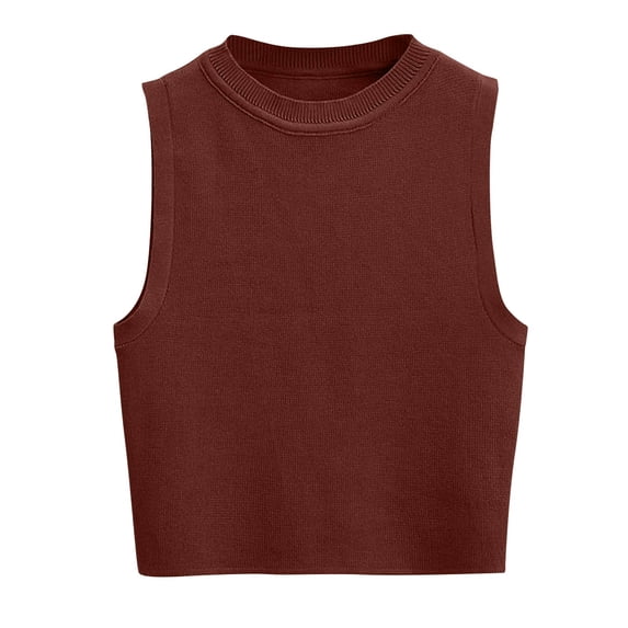 ZyeKqe Going out Tops for Women Ribbed Knit Tank Tops Sleeveless Cropped Shirts Crewneck Slim Fitted Stretchy Basic Tees
