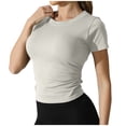 thumbnail image 1 of ZyeKqe Going out Tops for Women Short Sleeve Shirts Crewneck T Shirts Stretchy Slim Fitted Basic Tees, 1 of 5