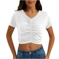 thumbnail image 1 of ZyeKqe Going out Tops for Women Short Sleeve Shirts Lace up V Neck T Shirts Solid Color Loose Fitted Tees, 1 of 7