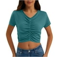 thumbnail image 1 of ZyeKqe Going out Tops for Women Short Sleeve Shirts Lace up V Neck T Shirts Solid Color Loose Fitted Tees, 1 of 7