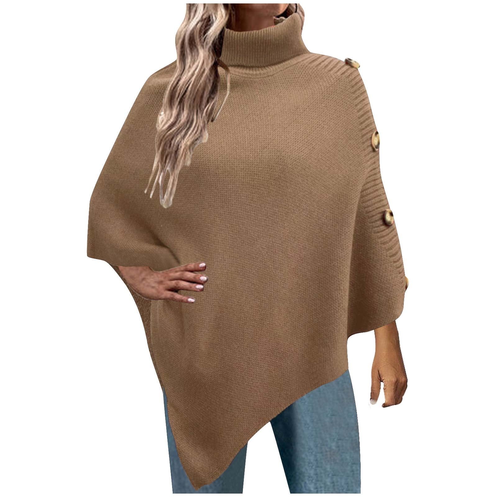 Solid Color Cloak Irregular High Neck Collar Sweaters Solid Color Cloak Irregular High Neck Collar Sweaters
