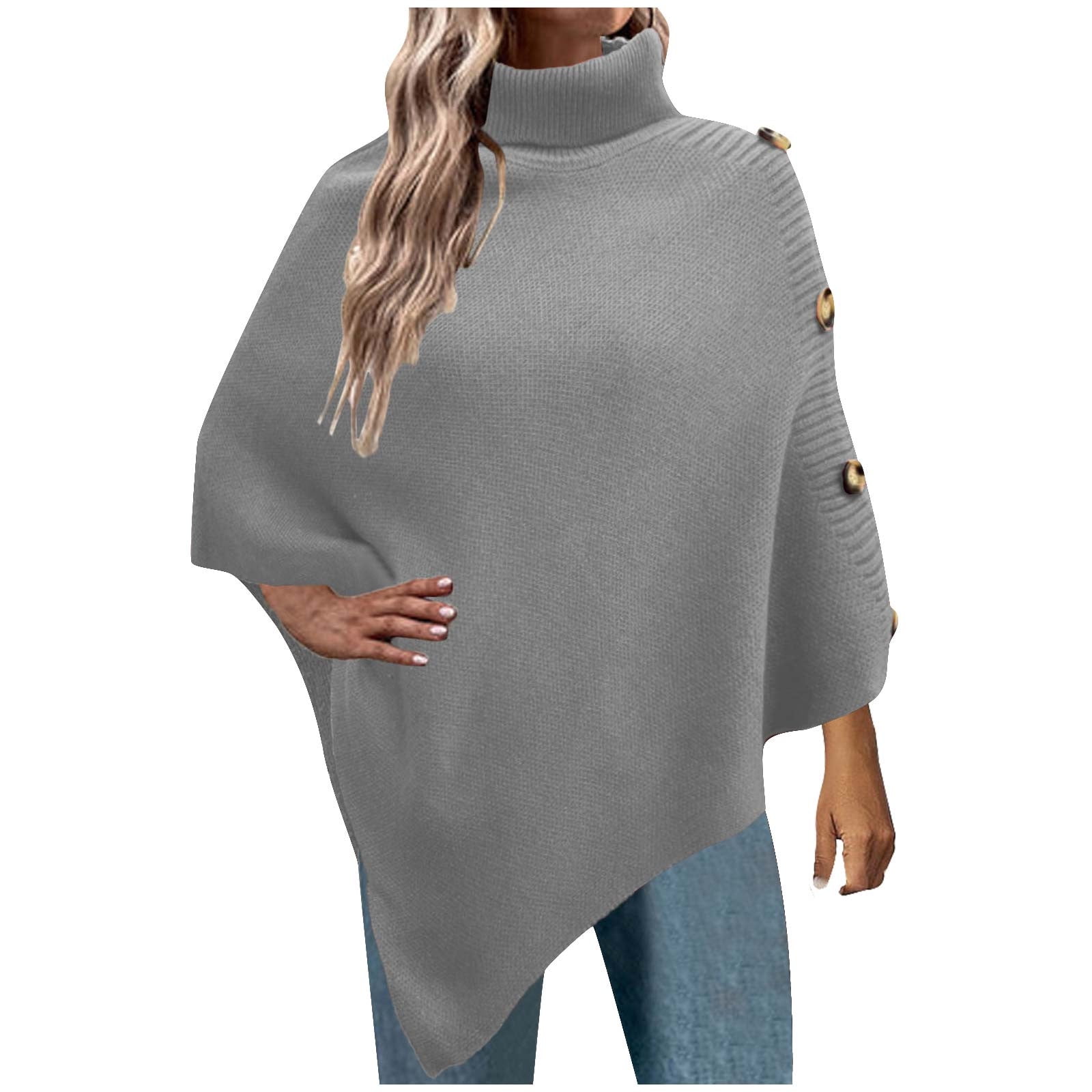 Solid Color Cloak Irregular High Neck Collar Sweaters Solid Color Cloak Irregular High Neck Collar Sweaters