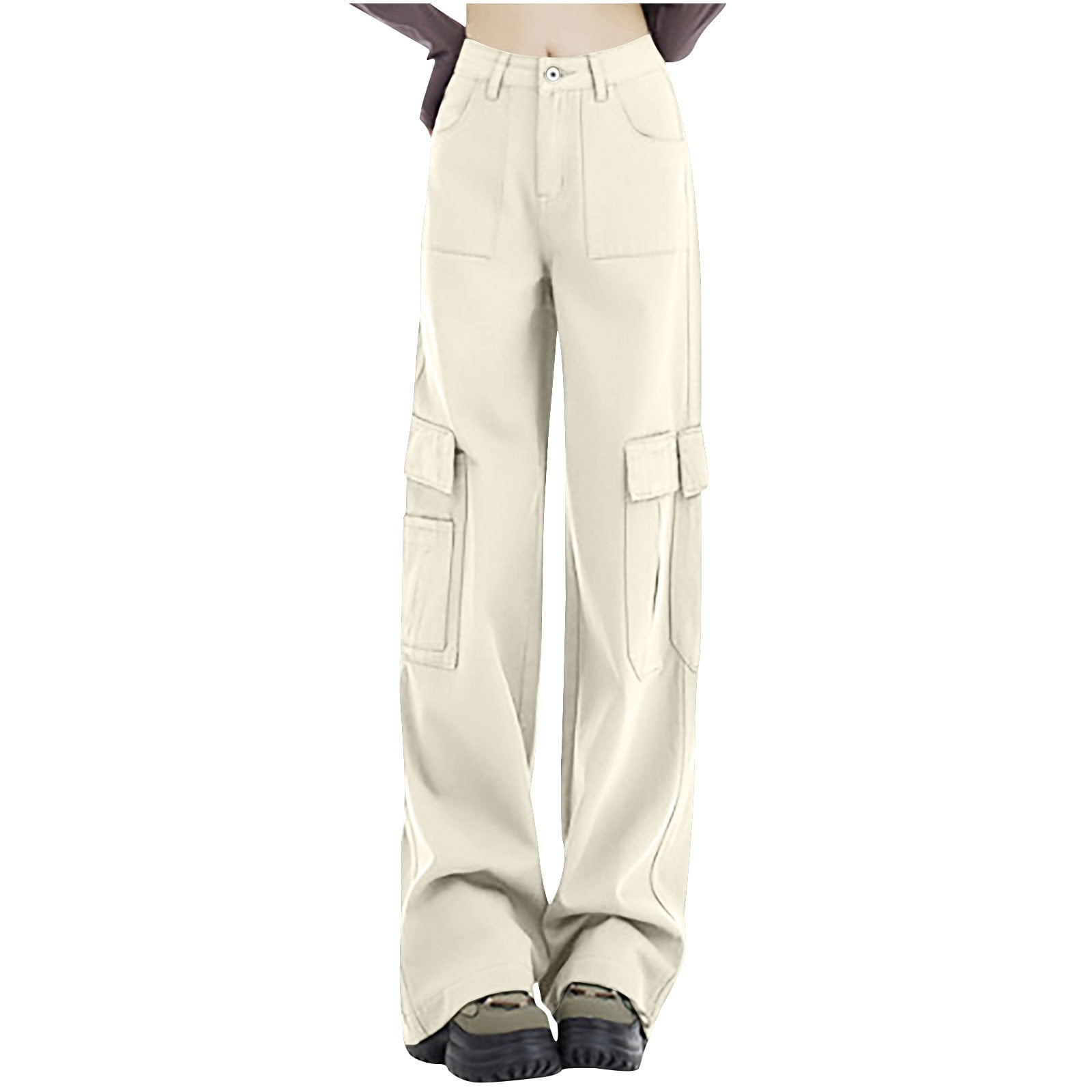 TMOYZQ Denim Cargo Pants for Women, High Waisted Wide Leg