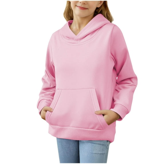 ZyeKqe Hoodies for Girls Boys Cotton Solid Color Sweatshirts Fall Casual Fashion Loose Fitted Hooded Top with Pockets