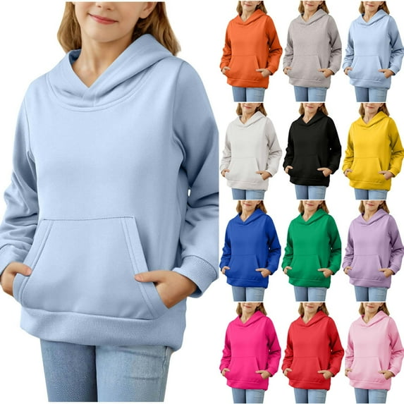 ZyeKqe Hoodies for Girls Boys Cotton Solid Color Sweatshirts Fall Casual Fashion Loose Fitted Hooded Top with Pockets