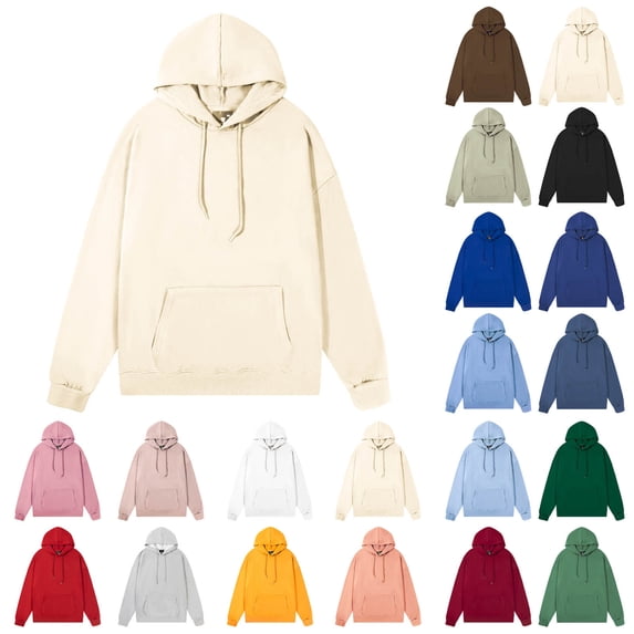 ZyeKqe Hoodies for Men Plus Size Long Sleeve Solid Basic Fleece Lined Sweatshirts Unisex Drawstring Drop Shoulder Pullover Top