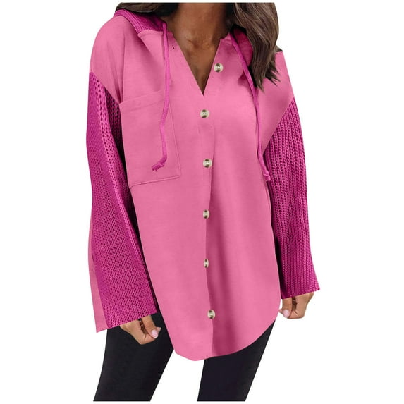 ZyeKqe Hoodies for Women Crochet Long Sleeve Sweatshirts Button down Hooded Fall Winter Top