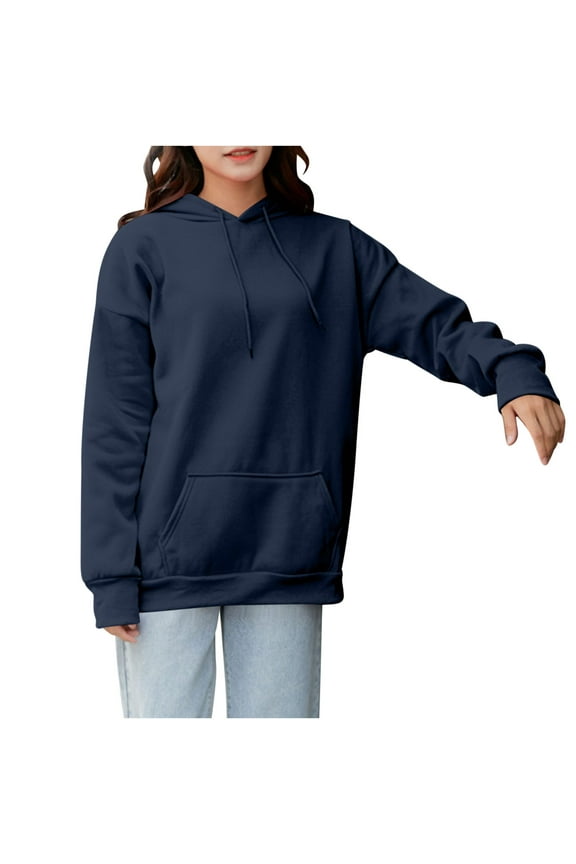 Hoodies for Women Long Sleeve Fall Casual Pullover Tops Drawstring Solid Color Cute Sweatshirts