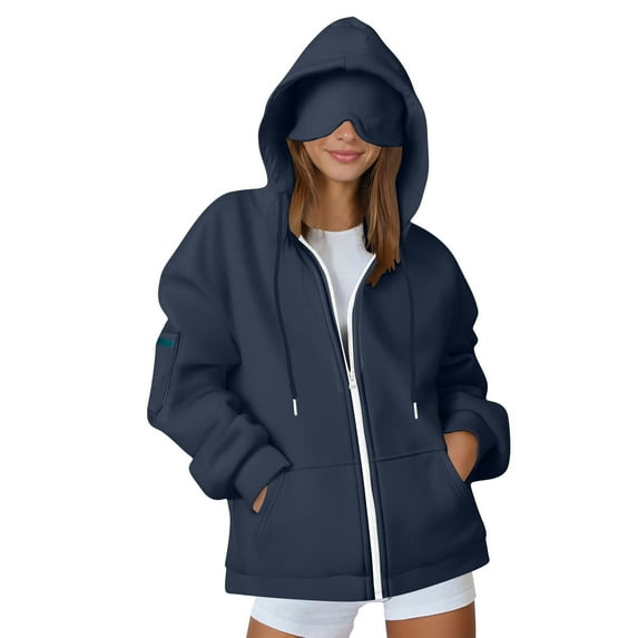 ZyeKqe Hoodies for Women Long Sleeve Zip up Sweatshirts Casual Drawstring Jackets with Pockets Overcoat