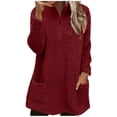 thumbnail image 1 of ZyeKqe Hoodies for Women Quarter Zip Fuzzy Fleece Long Sleeve Sweatshirt Casual Sherpa Stand Collar Sweater Mini Dress, 1 of 6