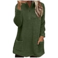 thumbnail image 1 of ZyeKqe Hoodies for Women Quarter Zip Fuzzy Fleece Long Sleeve Sweatshirt Casual Sherpa Stand Collar Sweater Mini Dress, 1 of 6